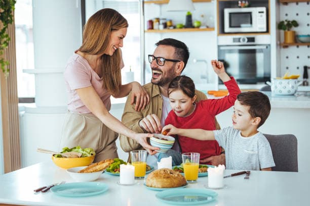 Family enjoying a healthy dinner