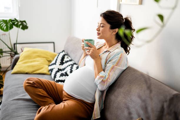 Pregnant woman resting on a couch