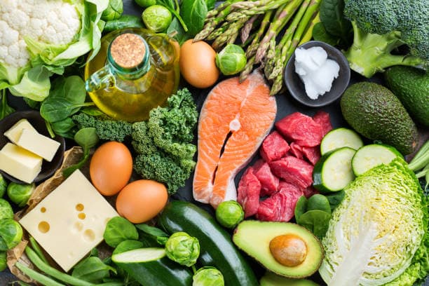 A vibrant assortment of low carb foods like vegetables and proteins