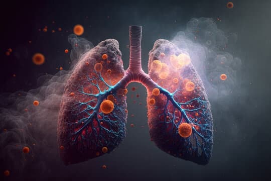 Illustration of key lung cancer symptoms in the human lungs