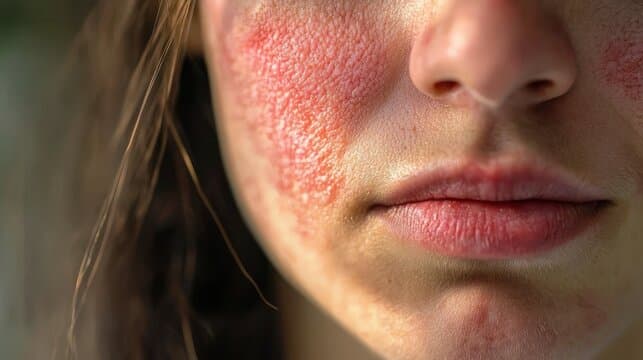 Woman experiencing lupus flare symptoms