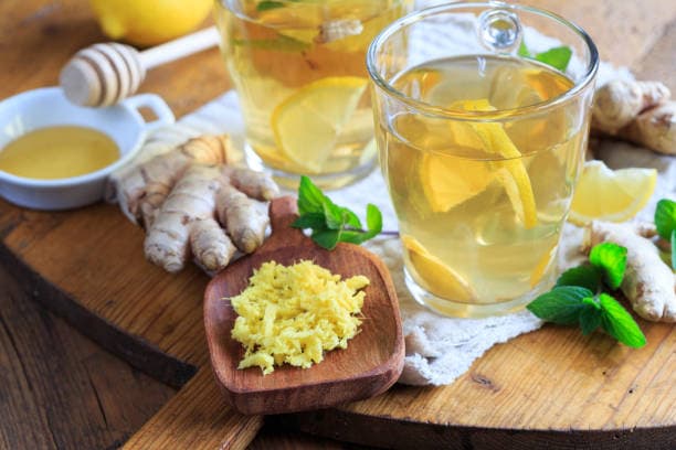 Ginger tea and healthy snacks