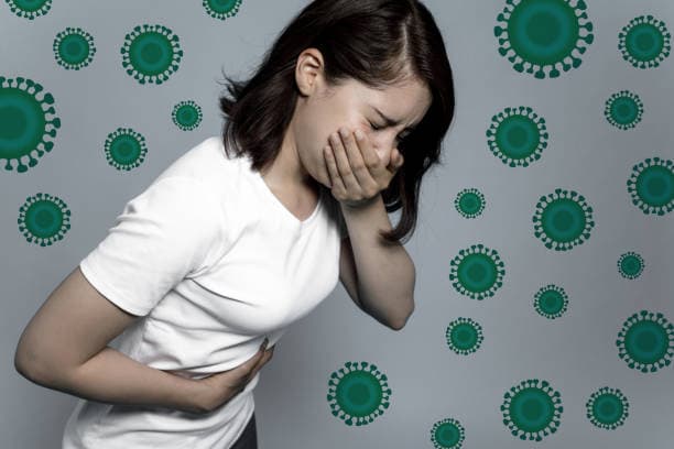 Illustration of a person dealing with norovirus fatigue symptoms, emphasizing rest and recovery