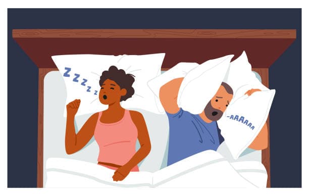 Illustration of severe sleep apnea symptoms including snoring and fatigue