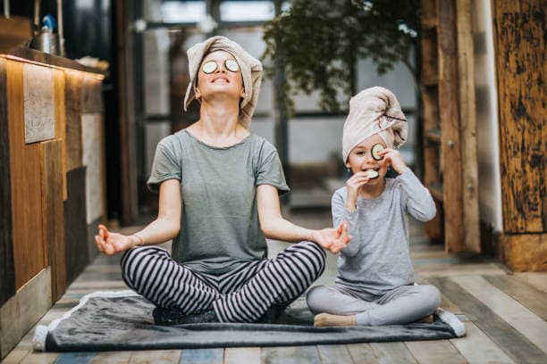 Young mother practicing self-care